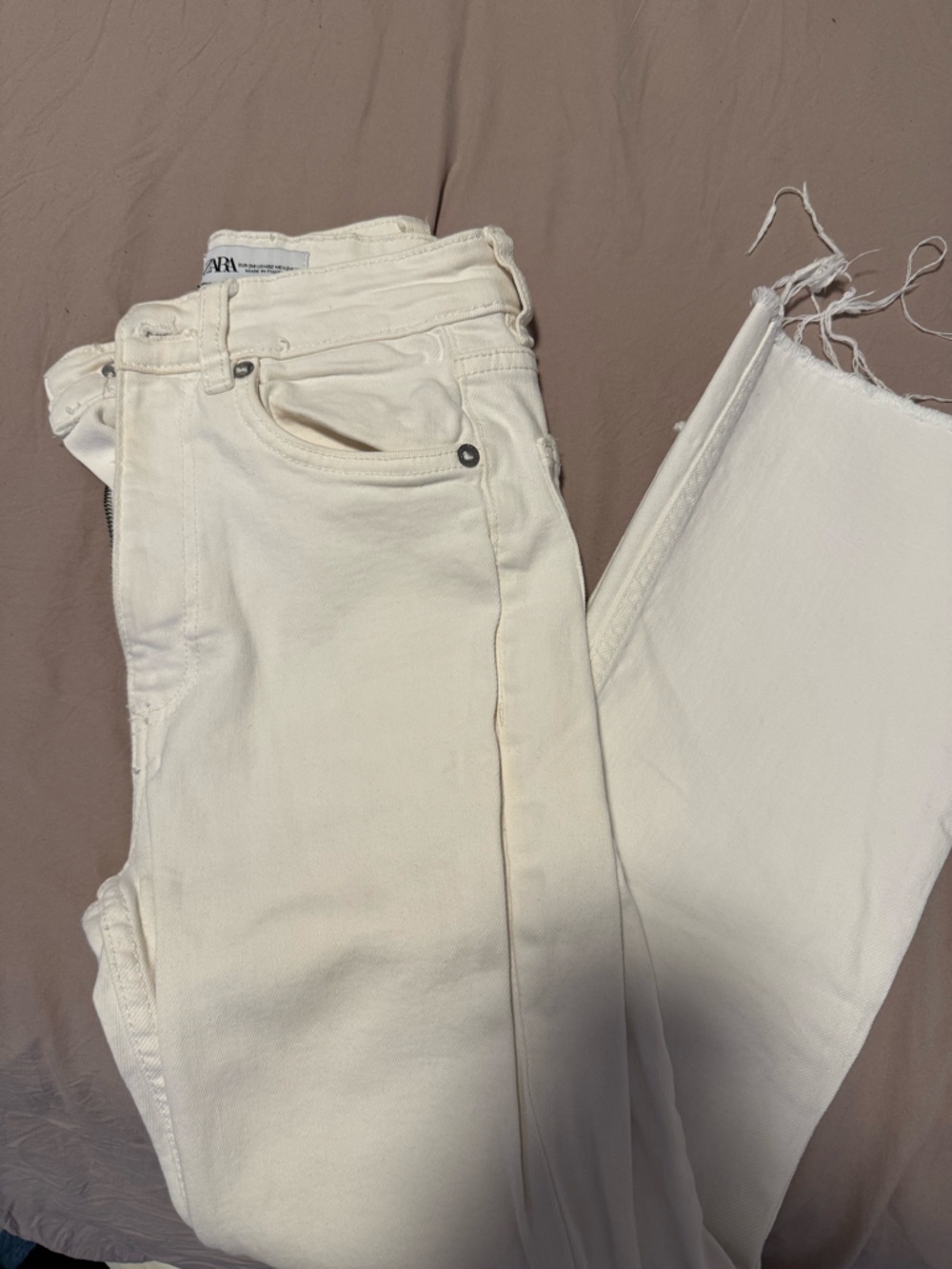 Zara Cream High-Rise Straight Jeans